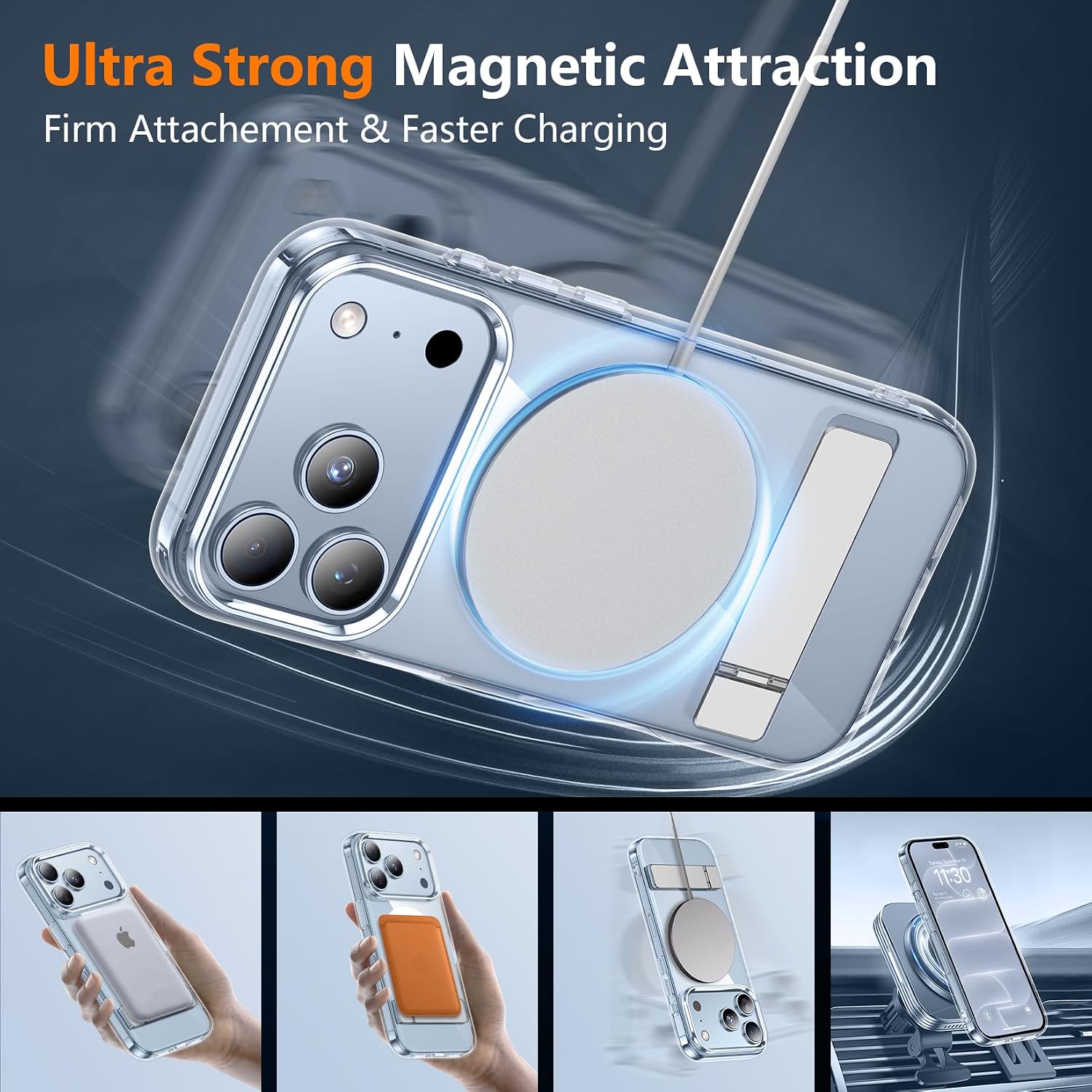 Thumbnail 3 de SPIDERCASE Clear Magnetic Case for iPhone 17 Pro/18 Pro with 3-Way Stand