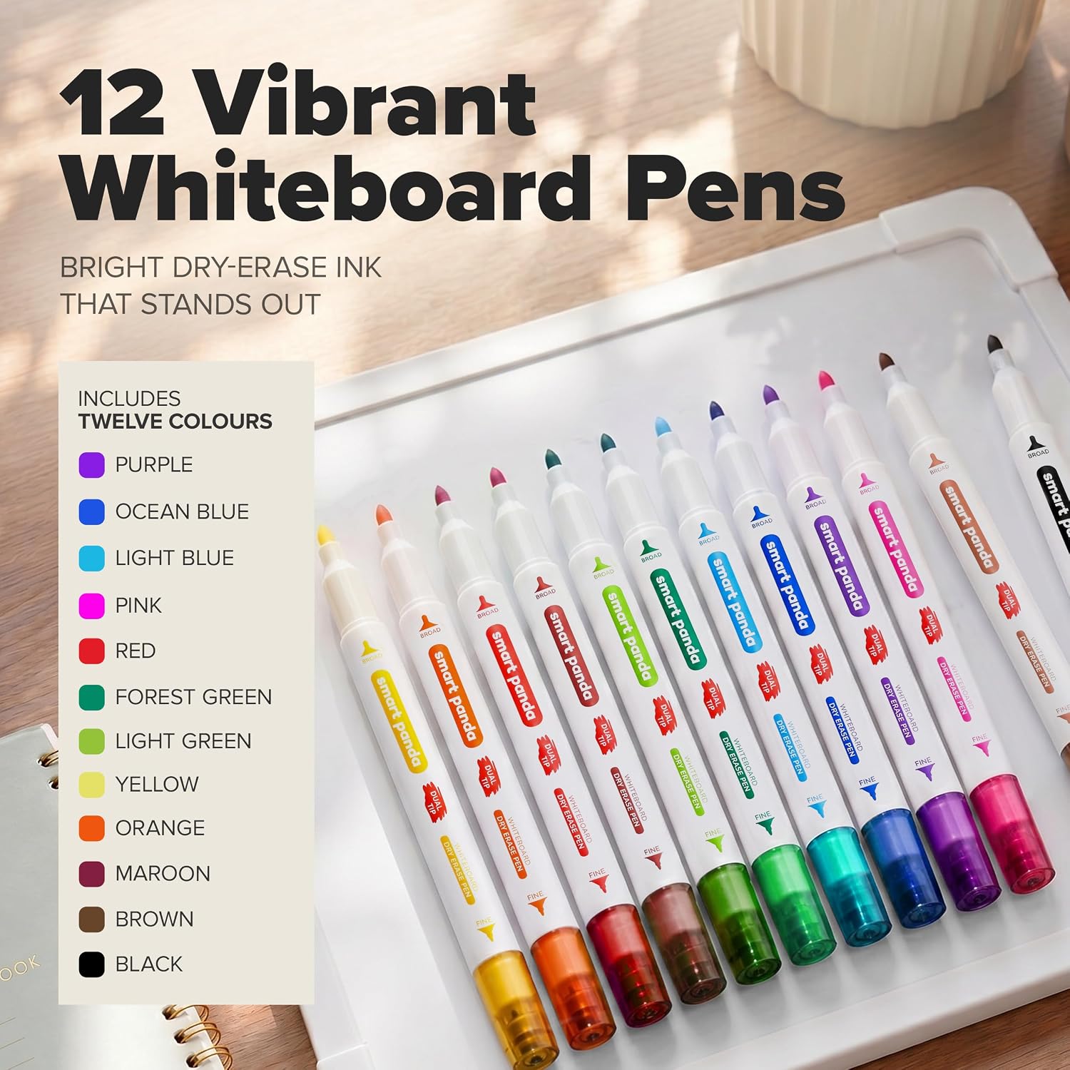 Detalle 2 de Smart Panda 12 Whiteboard Pens Dual Tip