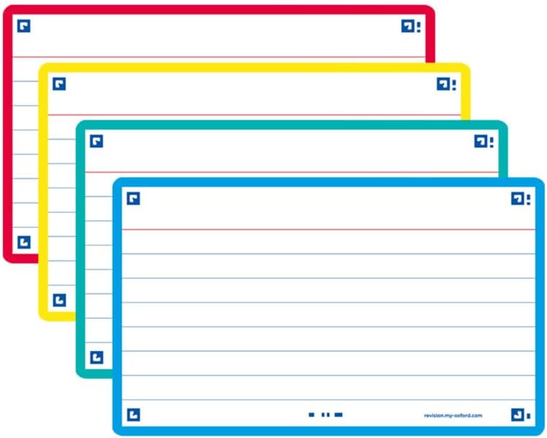 Thumbnail 6 de Oxford Flash Cards revision cards (assorted colours) ruled both sides, 7.5 x 12.5 cm, pack of 80
