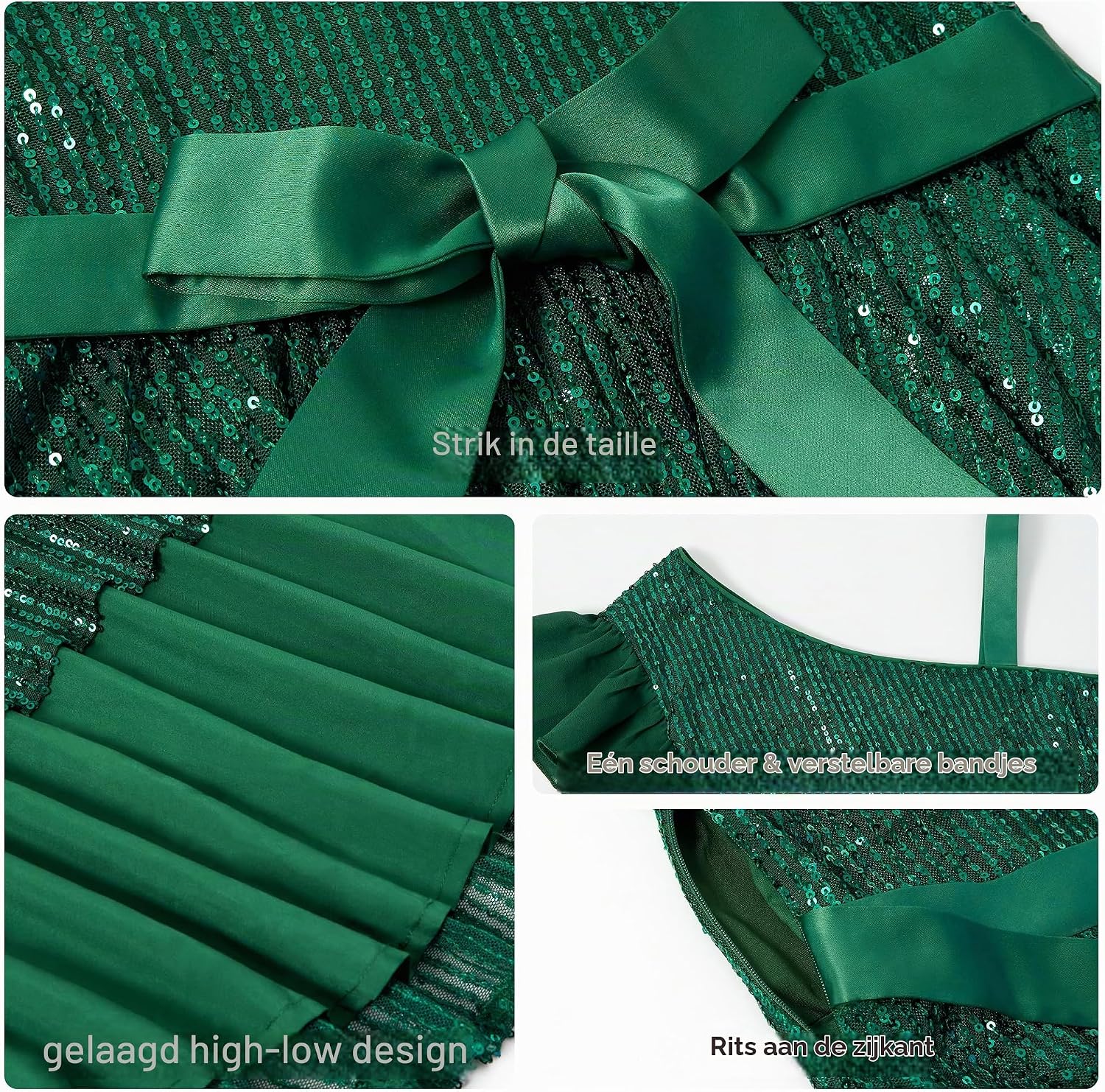 Detalle 2 de LOLANTA H03003 meisjesjurk met pailletten, halterhals en asymmetrische zoom
