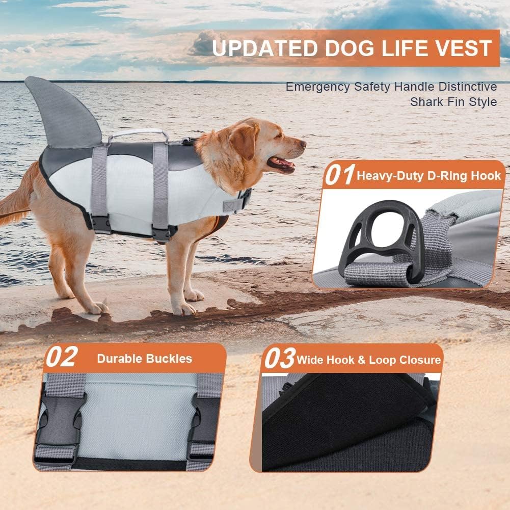 Detalle de EMUST Shark Life Jacket for Dogs – Adjustable Ripstop Vest with Rescue Handle