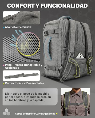 Thumbnail 3 de VANKEV Mochila de cabina 40x30x20 cm para viajeros: organización, TSA y confort bajo el asiento