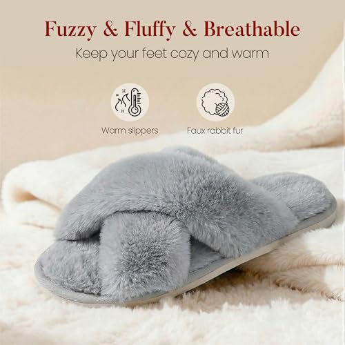 Thumbnail 2 de Ankis Women's Cross Band Furry Open Toe Slippers with Memory Foam – Cozy Plush Indoor/Outdoor Shoes