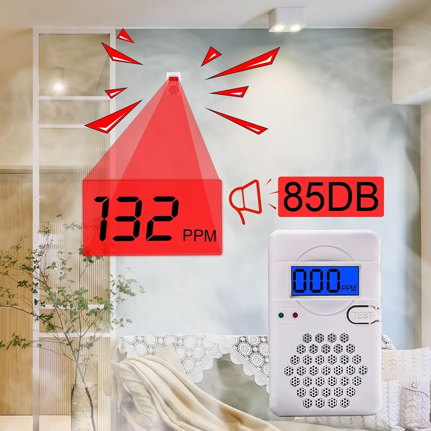 Detalle de Carbon Monoxide Alarm Detectors with Digital Display and Replaceable Battery – 85dB Portable CO Alarm for Home, Garage, Office, or RV
