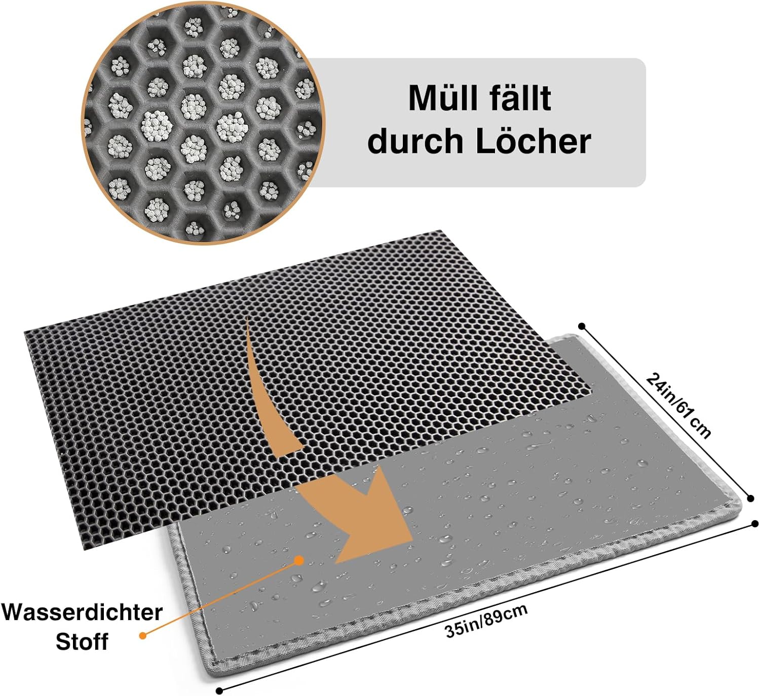 Pieviev Katzenklo Matte XXL – rutschfeste, waschbare Unterlage im Waben-Design (89 × 61 cm)