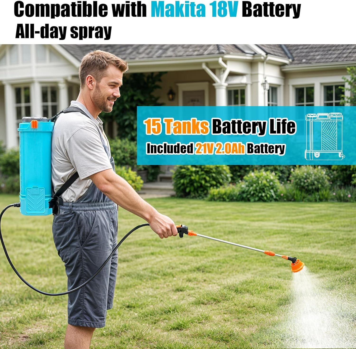 Detalle 2 de SideKing Knapsack Sprayer 12L (Electric) with Makita 18V compatibility, telescopic wand, 5 nozzles, 80 PSI