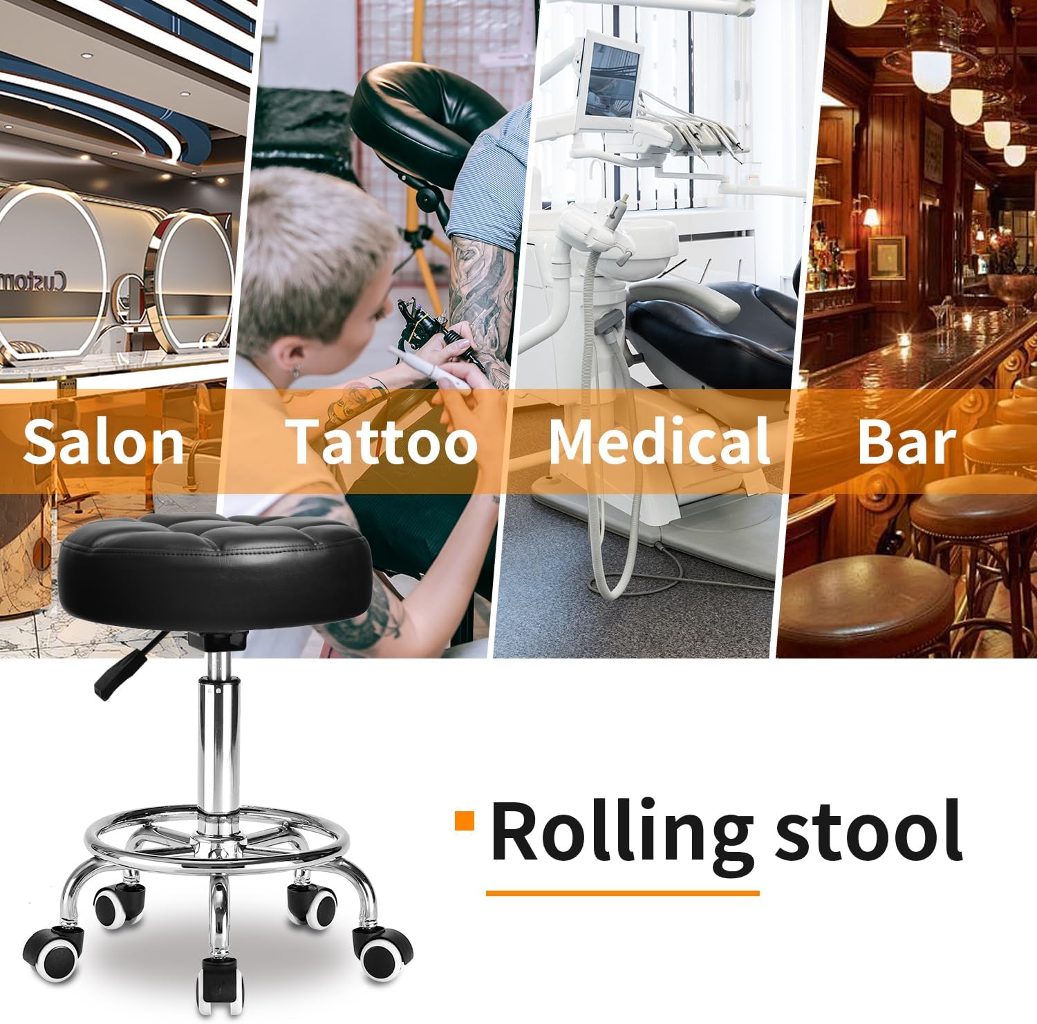 Thumbnail 5 de Rolling Stool PU Leather Round 14.6" seat