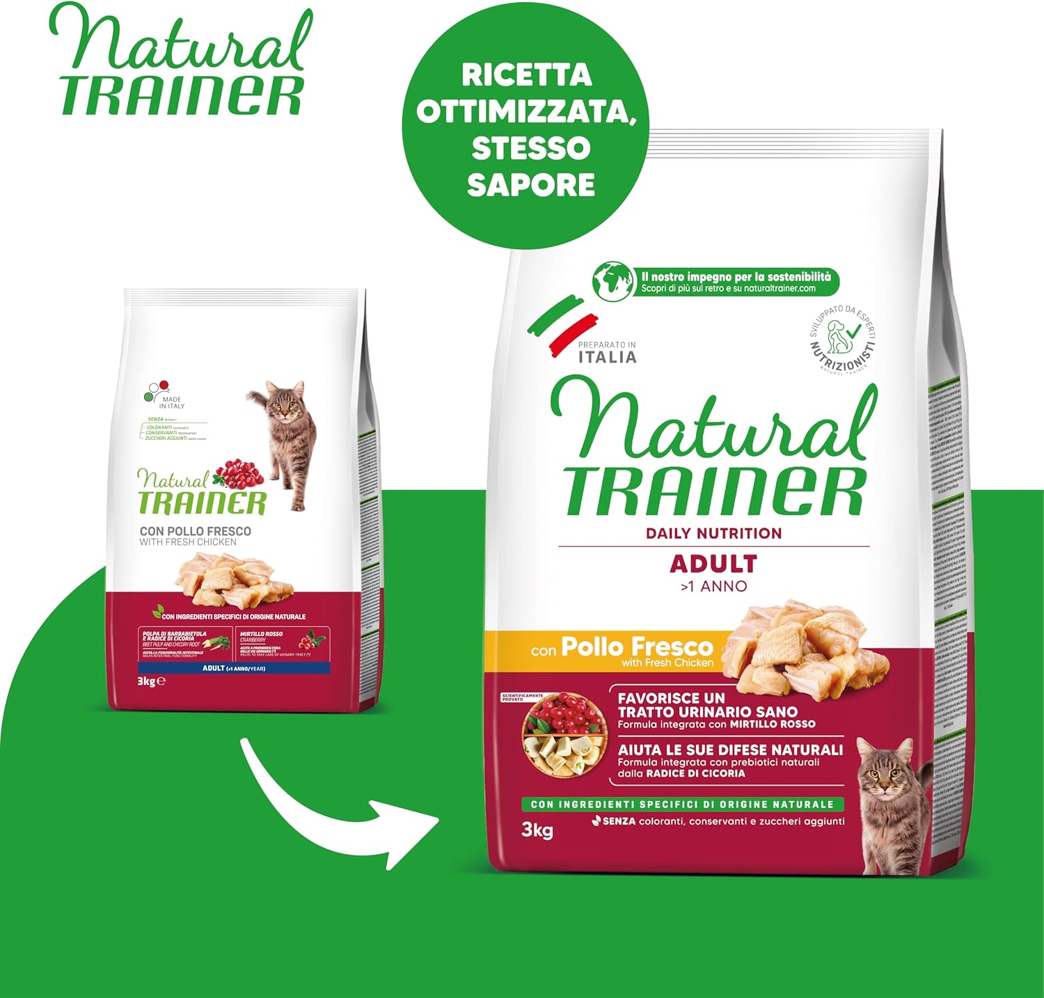 Detalle de Trainer Natural Cat Adult con Pollo 3 Kg – equilibra intestino, pelle e igiene orale