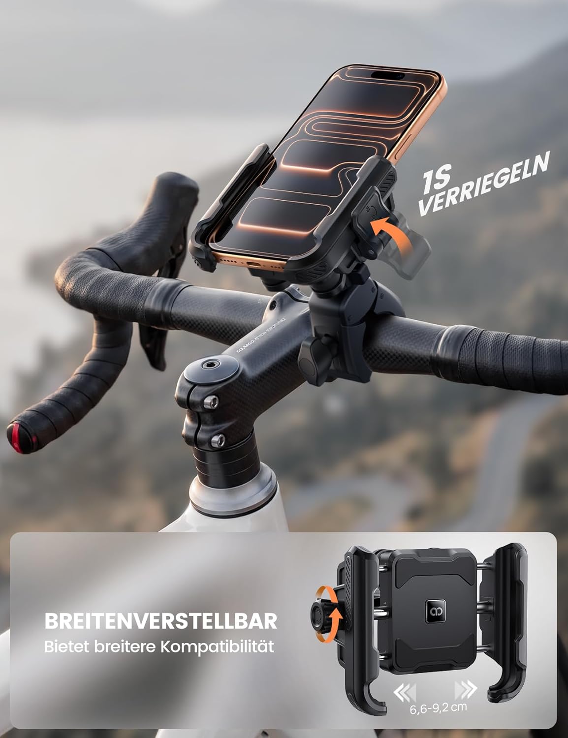 Detalle de Lamicall Motorrad Handyhalterung – vibrationsgedämpfte Halterung für Motorrad und Fahrrad mit 360° Kugelkopf