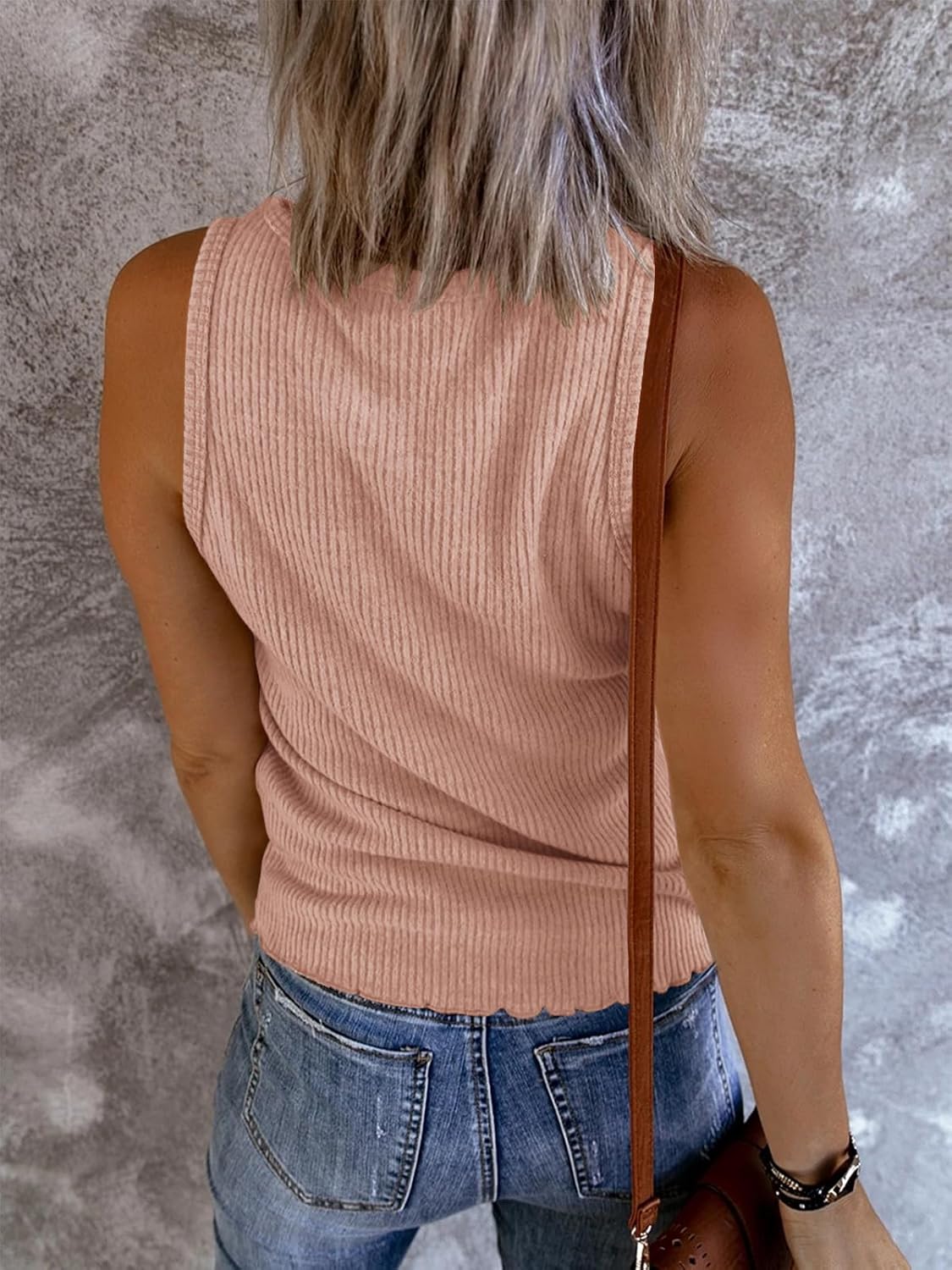 Thumbnail 1 de Saodimallsu Damen Tank Top mit V-Ausschnitt, ärmellos, gerippter Henley-Style