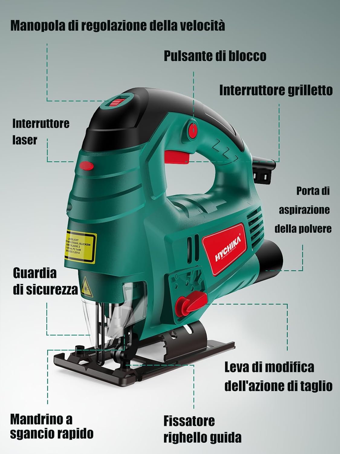 Detalle 2 de HYCHIKA Seghetto alternativo 800W 110 mm di taglio 🛠