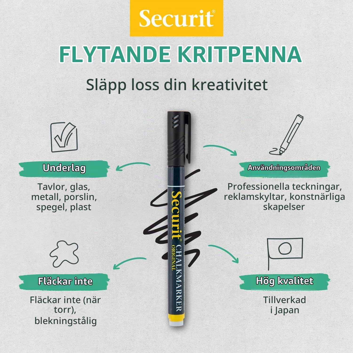 Detalle de Securit flytande kritpennor, 2-pack med svart bläck och fin spets