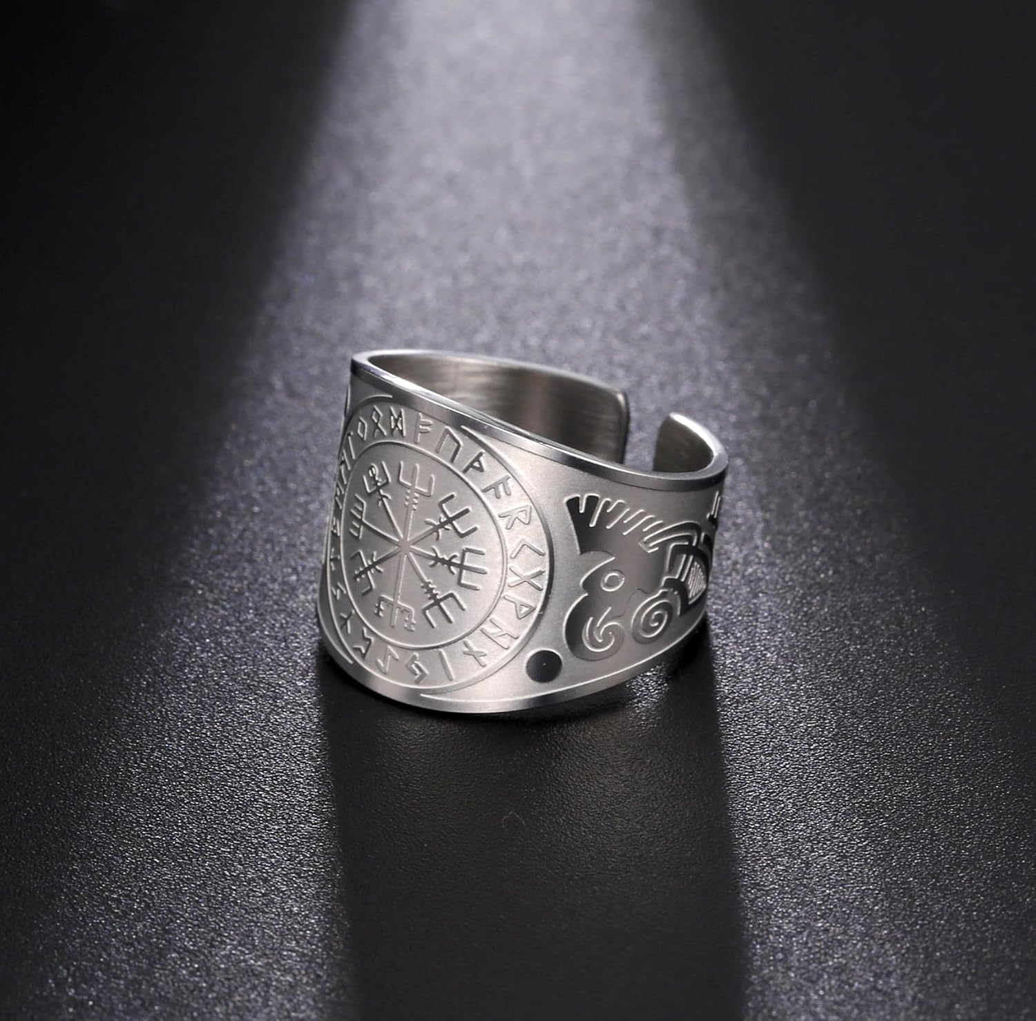 Detalle de EUEAVAN Viking Compass Vegvisir Ring – verstellbarer nordischer Schutzschmuck für Männer