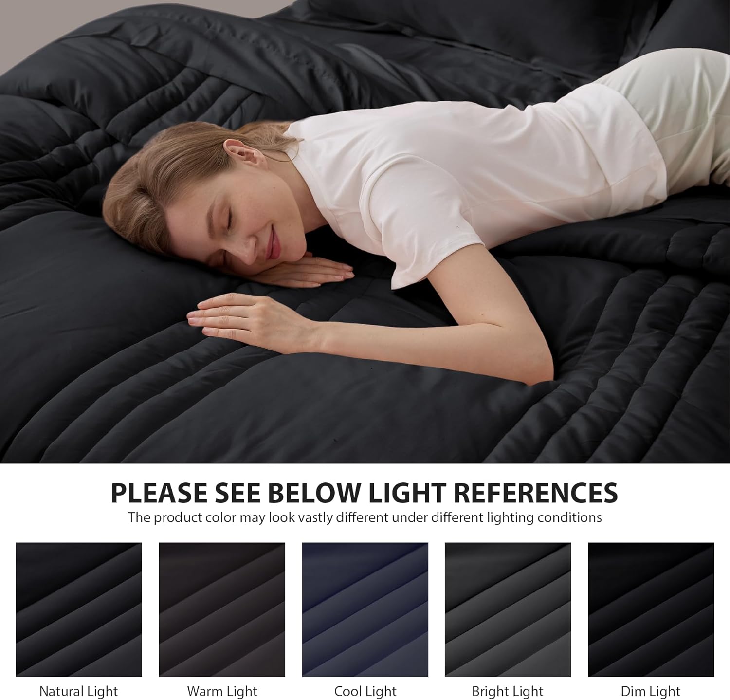 Thumbnail 2 de Velorose Queen Comforter Set Black – 7-Piece Bed in a Bag for All Seasons