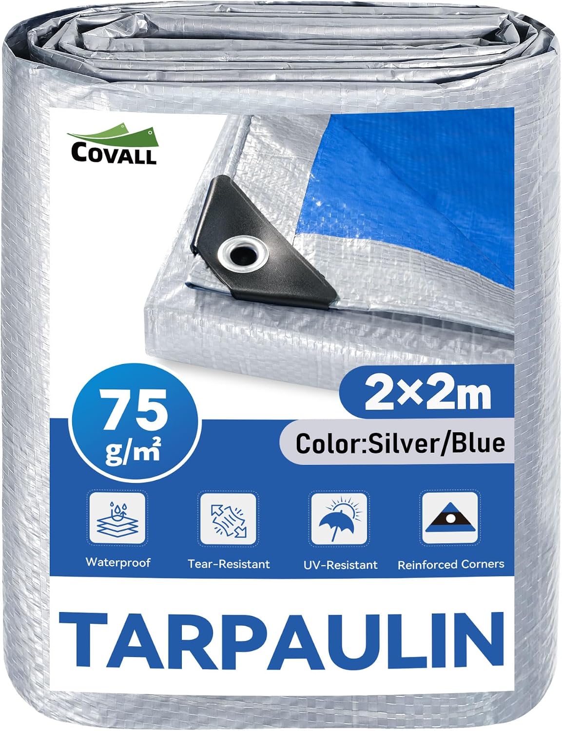 Detalle de Covall Tarpaulin 2m x 2m Waterproof Tarp – Groundsheet, Double-Sided UV-Resistant