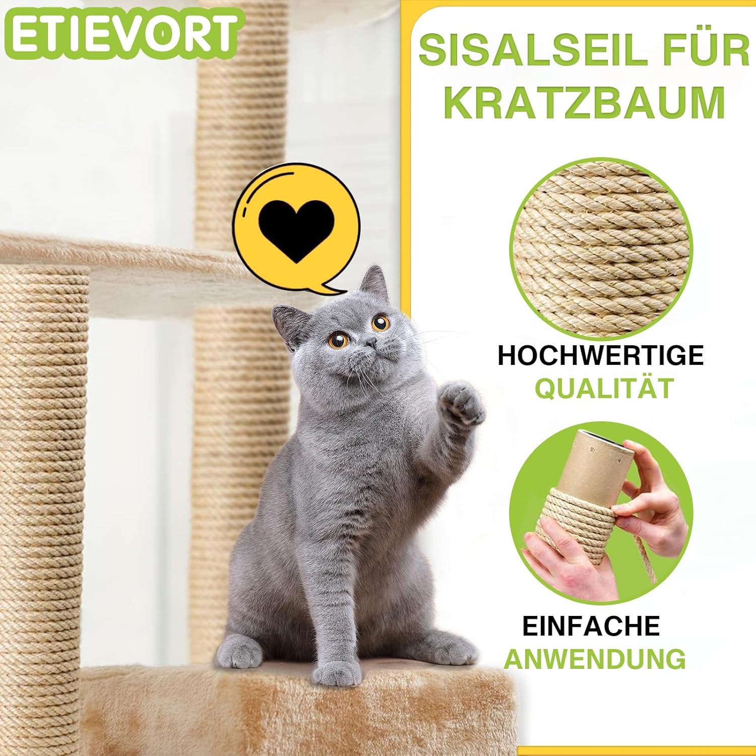 Thumbnail 3 de Sisalseil für Kratzbaum 6 mm x 60 m – Sisal-Kratzbaum Schnur zum Reparieren und Basteln