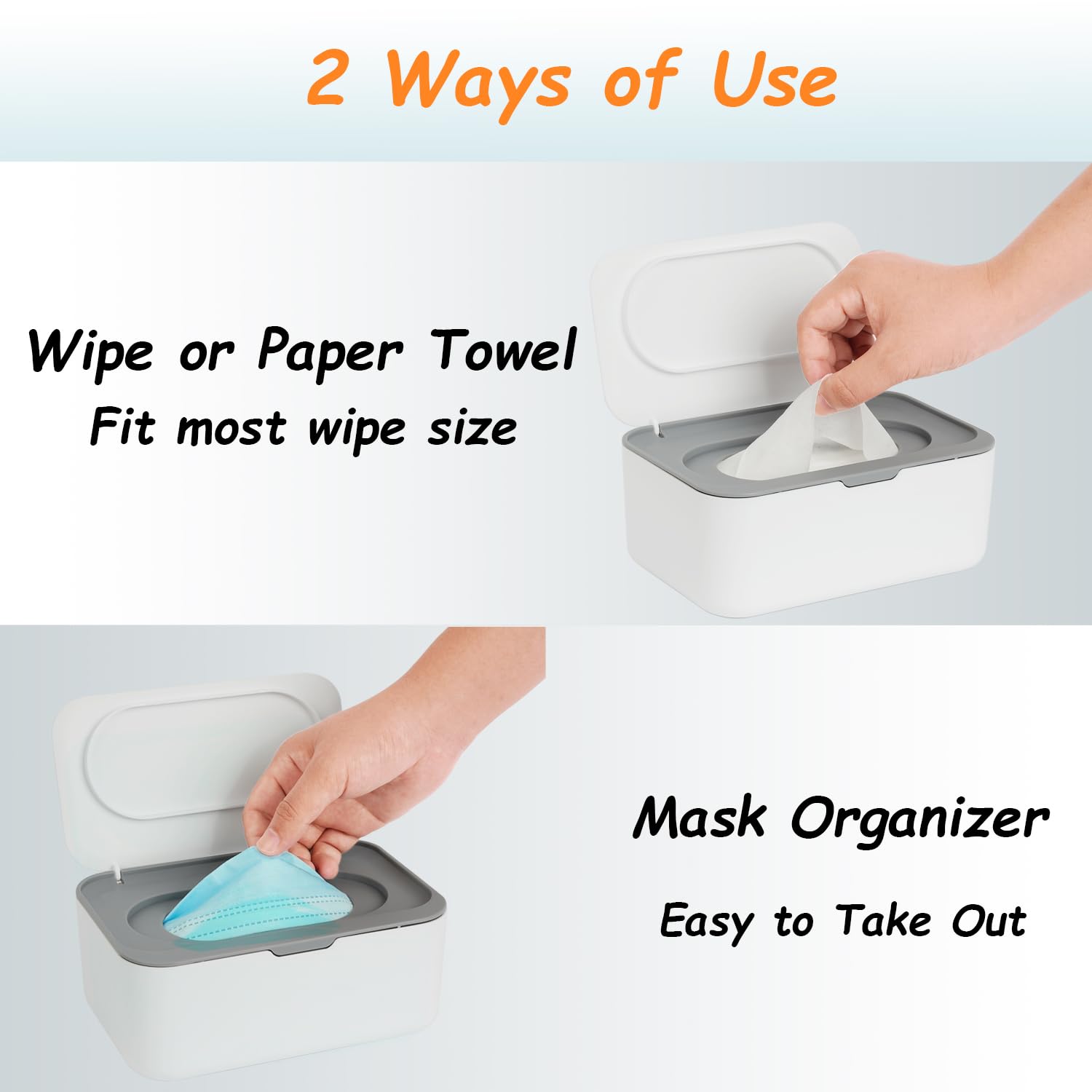 Detalle de Seposeve Refillable Wipes Dispenser, Gray, Wide Opening and Flip Lid