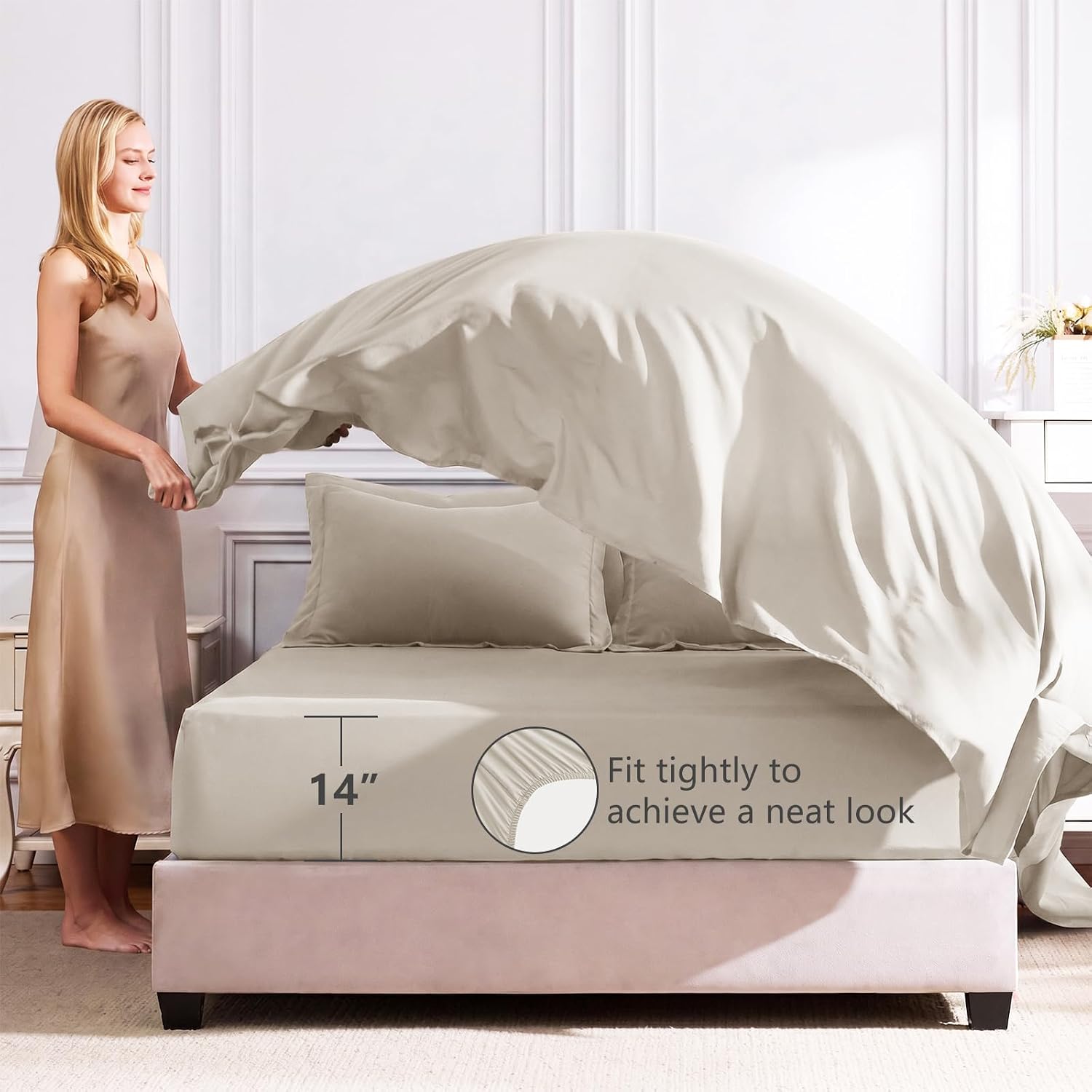 Thumbnail 4 de CozyLux King Size Beige 7-Piece Bed in a Bag Comforter Set