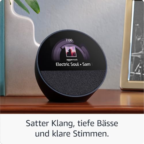 Detalle 2 de Amazon Echo Spot (neuste Generation) – Smarter Wecker mit Alexa, schwarzes Gehäuse