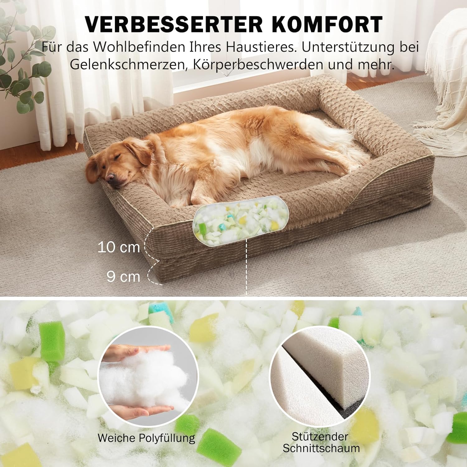 Thumbnail 2 de FURTIME Orthopädisches Hundebett Memory Foam XL (107 x 81 x 19 cm), braun – abnehmbar & waschbar