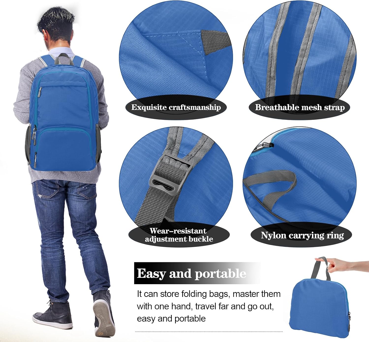 Detalle 2 de Dewellyoo lightweight foldable packable rucksack – waterproof, breathable daypack for outdoor, travel and school