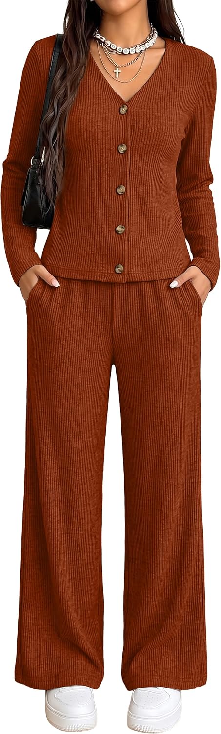 Detalle de WIHOLL Women's Loungewear Set, Ribbed Knit