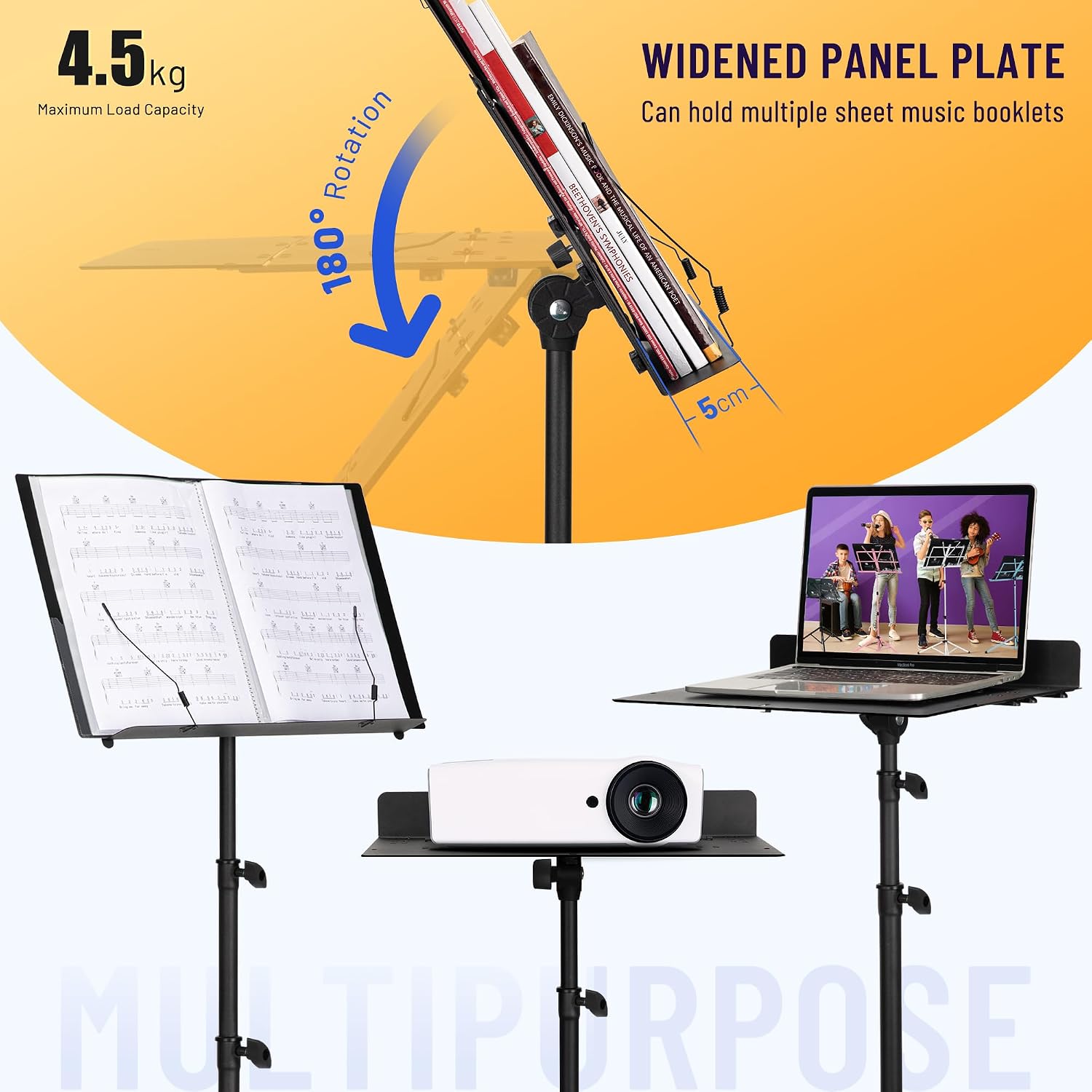 Thumbnail 5 de CAHAYA Leggio Musicale Pieghevole e Regolabile in Metallo con Custodia – Altezza 78–170 cm
