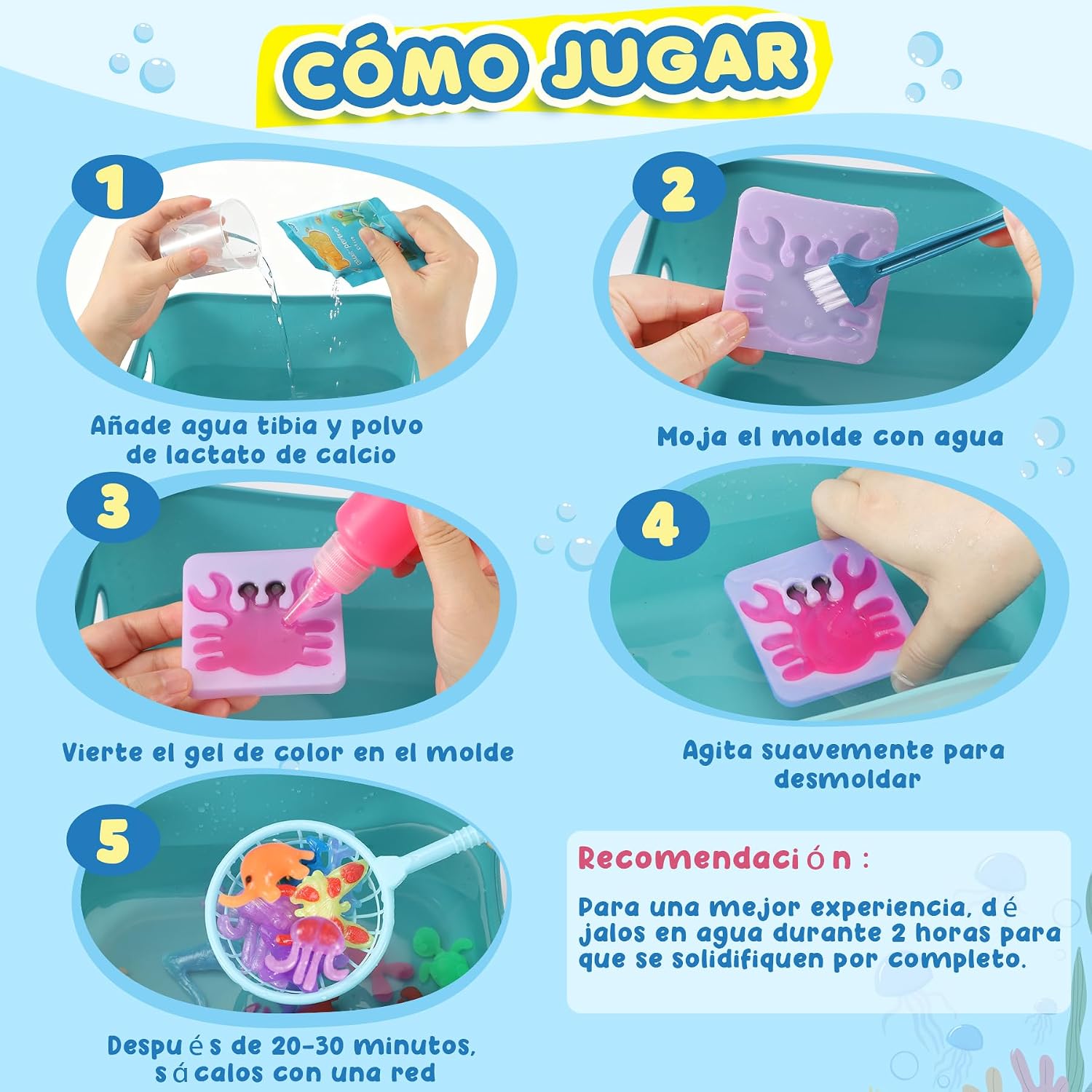 Detalle de URMYWO Aqua Gelz: Kit 3D Magic Water Elf con 20 geles y 24 moldes para crear monstruos marinos esponjosos (Edad 3+)