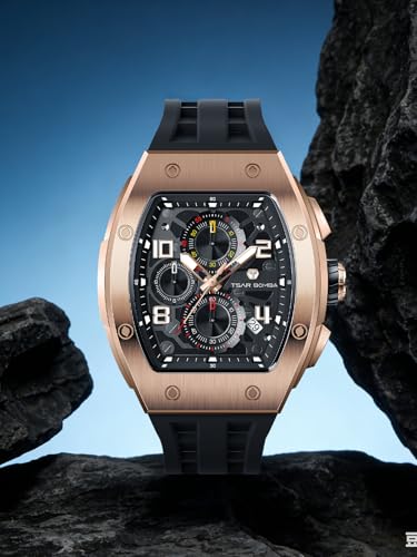 Detalle 2 de TSAR BOMBA 8224 Series Men’s Watch – Tonneau, Black, Rose Gold, Sapphire Chronograph
