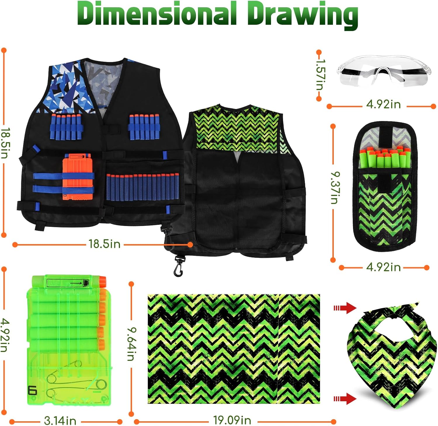 Detalle de Lehoo Castle Nerf Vest Kit 2 Pack for Kids (with darts, masks and reload clips)