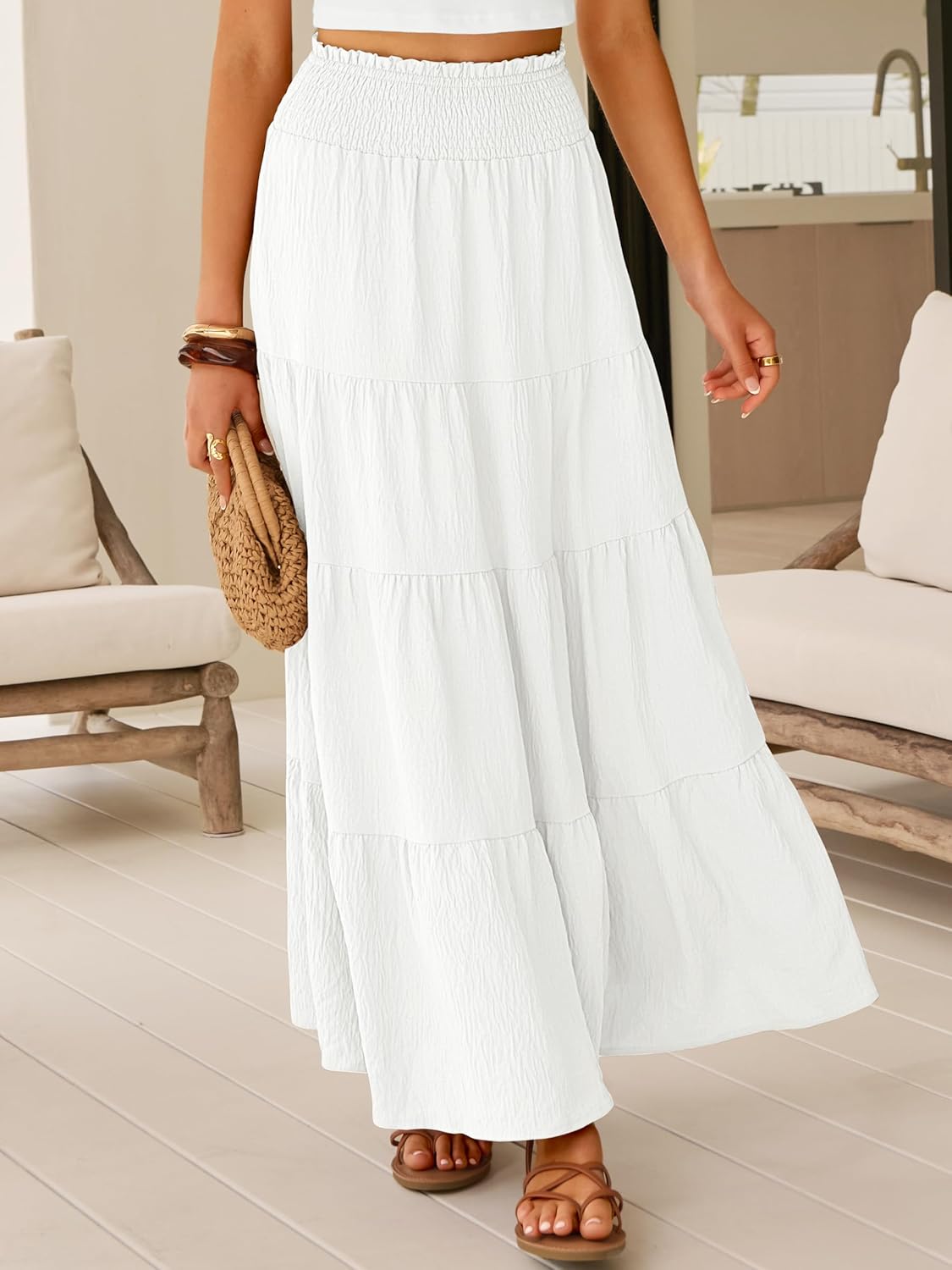 Thumbnail 1 de ANRABESS Womens Maxi Skirts with Elastic High Waist Tiered A-Line Flow