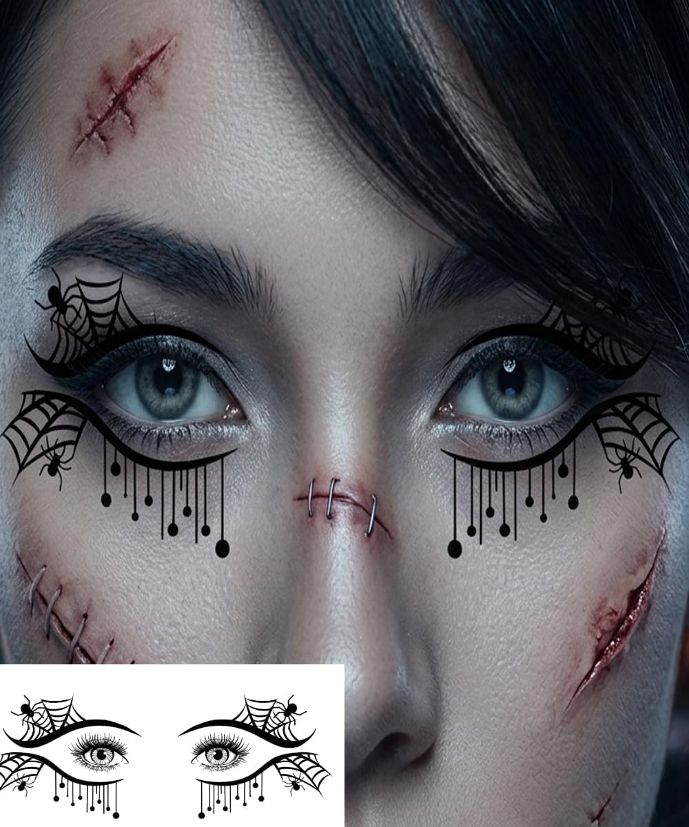 Thumbnail 6 de BG9D tijdelijke Halloween-oogtattoos, 10 vellen met zwarte gothicmotieven