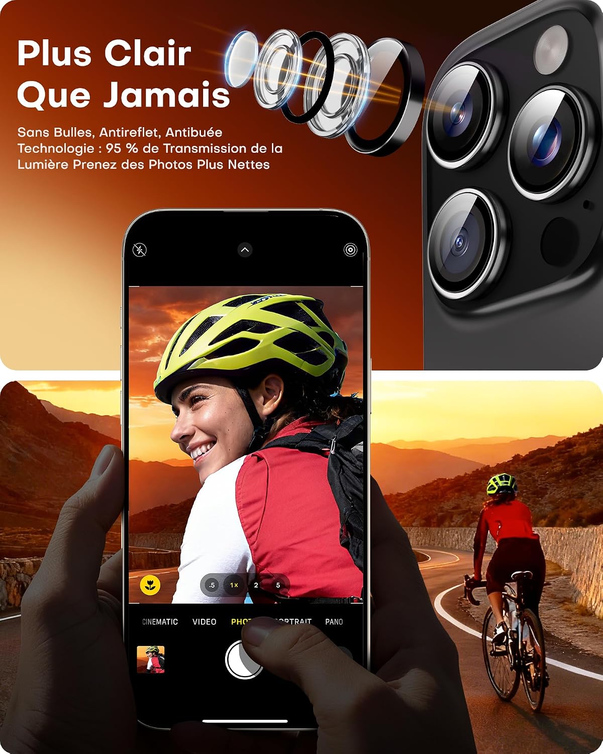 Thumbnail 4 de TOCOL Protection caméra iPhone 14 Pro Max 2pcs noir
