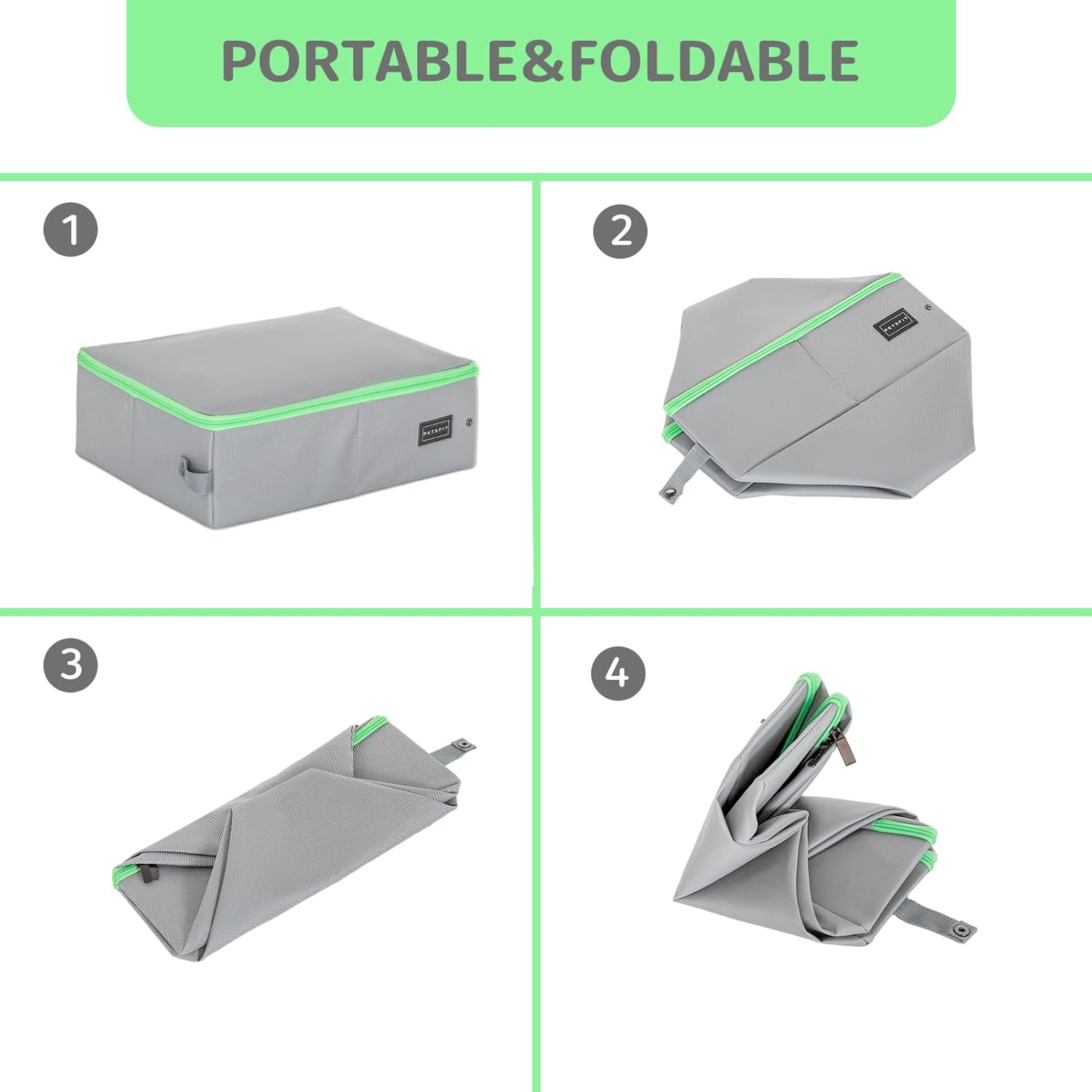 Detalle de PETSFIT Travel Litter Box for Cats with Lid – Leak-Proof, Foldable 40x30x12cm (Grey Green)