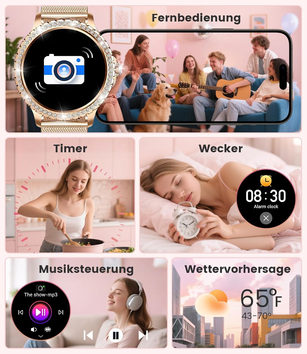 Detalle 1 de BENYAR SMART BW1845A smartwatch met zirkonia, HD-touchscreen en 100+ sportmodi