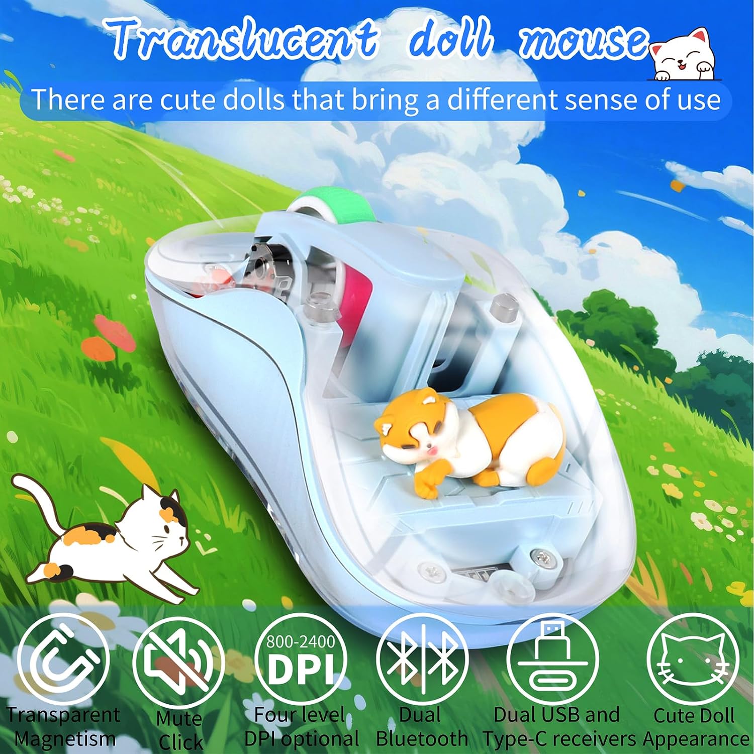 Detalle 2 de elec Space Cute Wireless Mouse, Bluetooth, USB-C Rechargeable, Silent, Blue