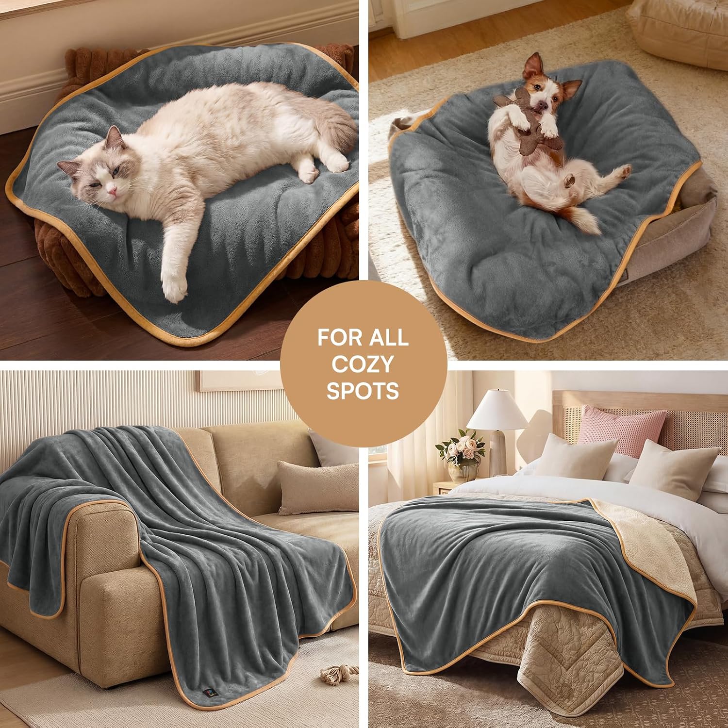 Detalle de Luciphia Waterproof Pet Blanket, Medium Reversible Sherpa Fleece Throw, Gray/White