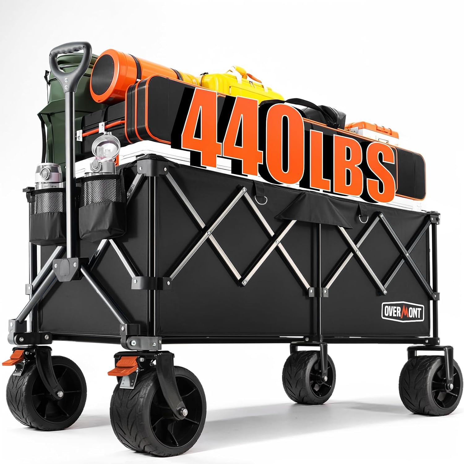 Overmont Festival Pliable Extra Large 300 L – Chariot robuste et pliable avec roues larges