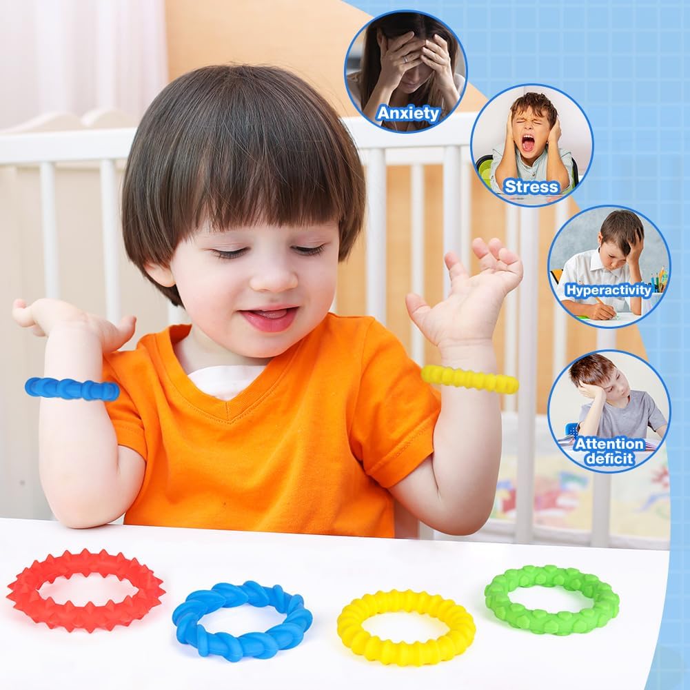 Thumbnail 5 de Aolso Fidget Toys: 4 Braccialetti Fidget in Silicone per Antistress – Relax e Concentrazione per Bambini e Adulti