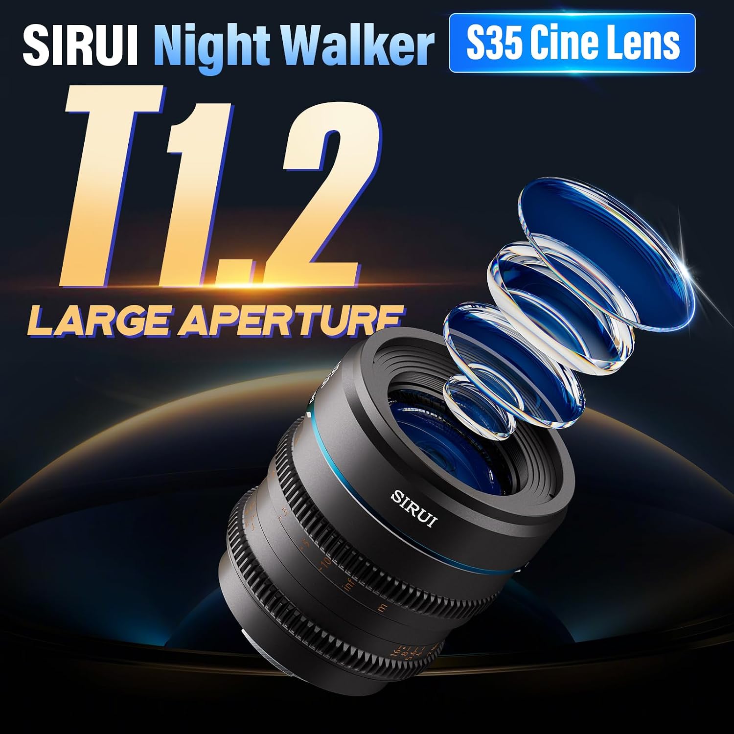 Detalle de SIRUI Night Walker 55mm Cine-Objektiv T1.2 (Manueller Fokus) für E-Mount-Kameras – MS55E-G, grau