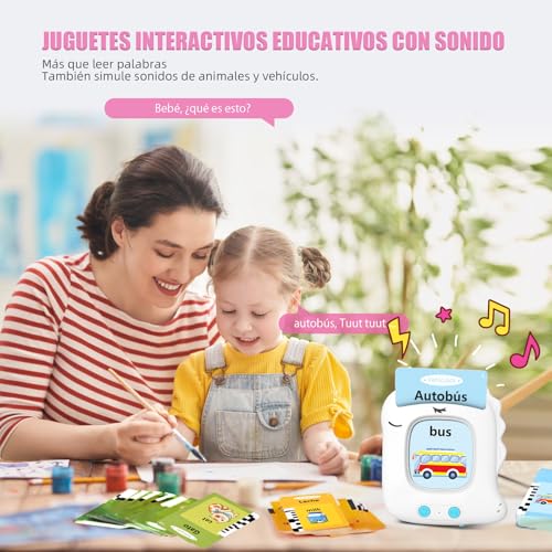 Detalle de Tarjetas Flash Parlantes VISATOR 112 Tarjetas Bilingüe Español-Inglés para Niños 2+ Años