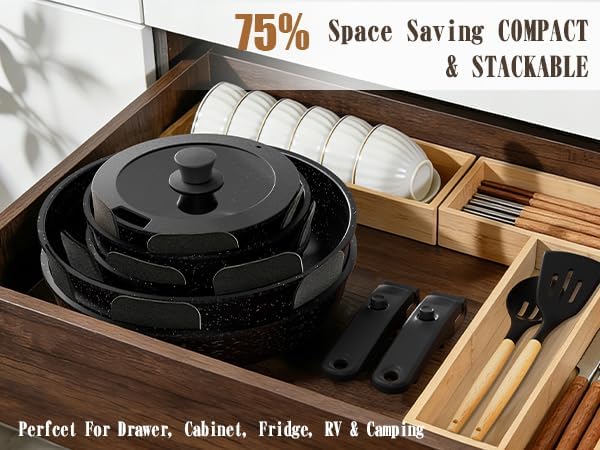 Thumbnail 4 de Umite Chef 21Pcs Pots and Pans Set with Detachable Handles: Healthy Nonstick, Induction Ready, and Space-Saving