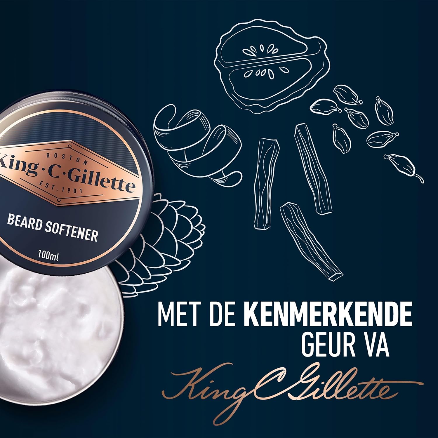 Detalle de Gillette King C. Baume barbe homme — soin nourrissant au beurre de cacao et huile d’argan, 100 ml