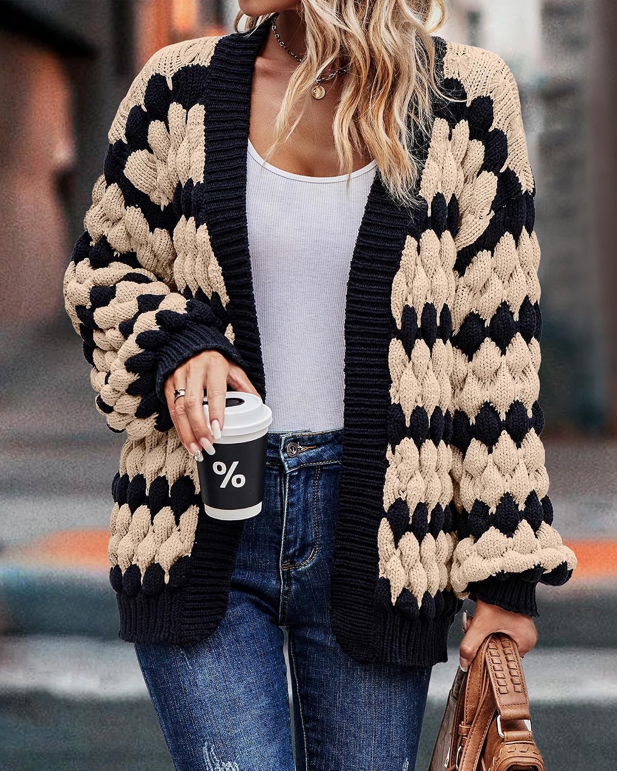 Detalle de KIRUNDO Womens Chunky Cable Knit Cardigan sweater
