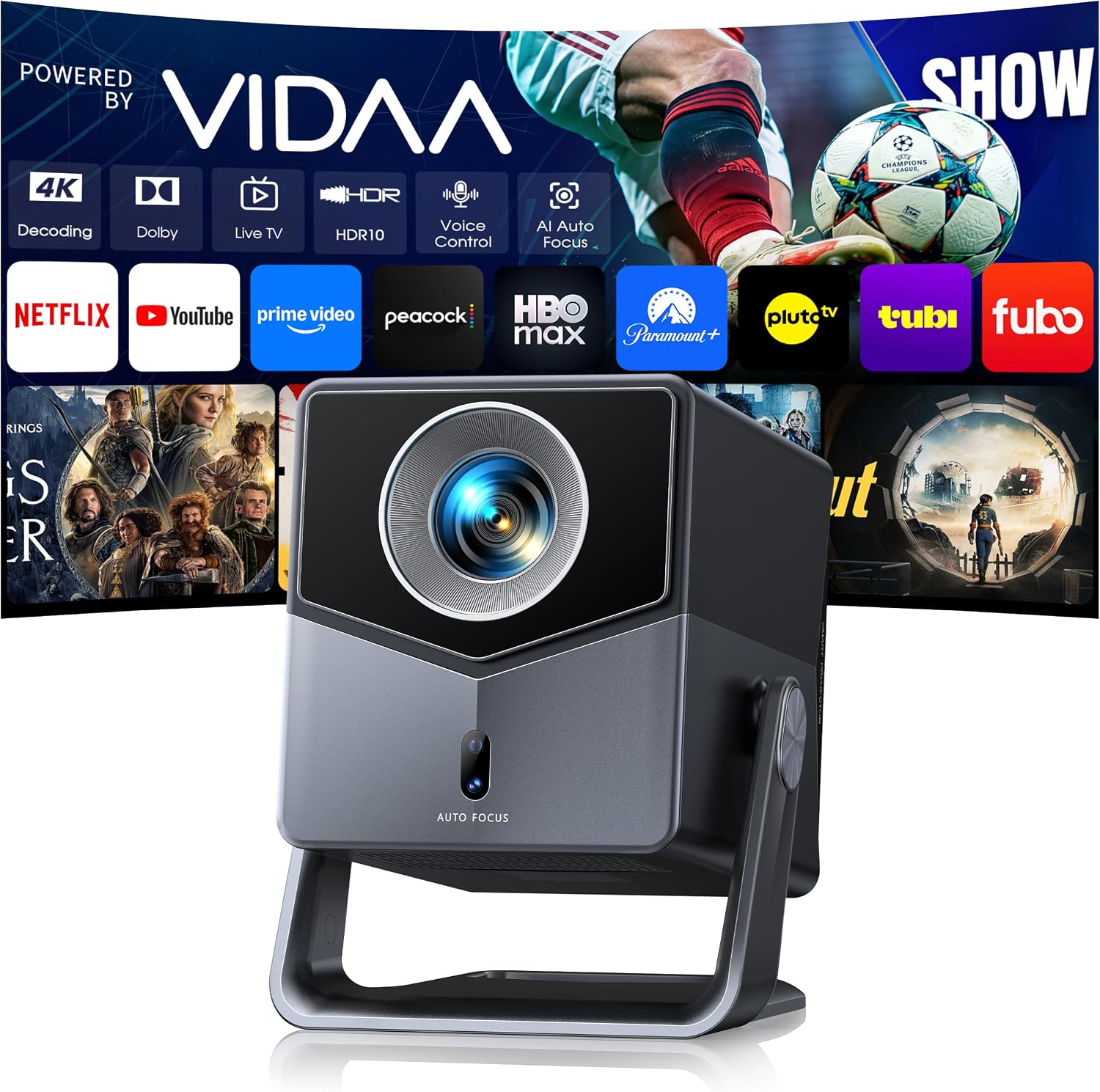 Detalle de Smart Projector 4K with VIDAA Live TV: Short-Throw, 36W Dolby Audio, WiFi6 & Voice Control