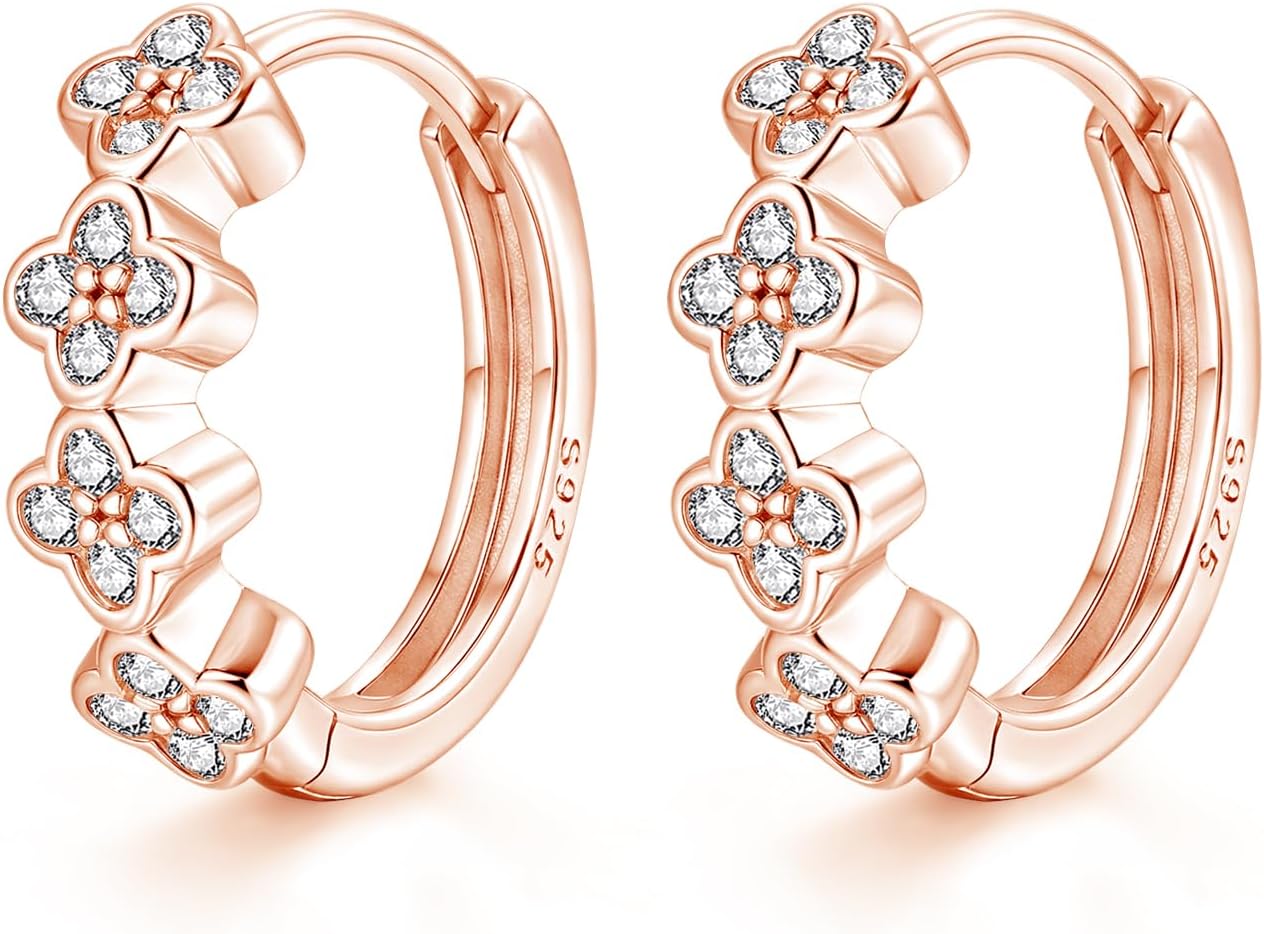 Detalle de Zolkamery Creolen Silber 925 – Kleeblatt-Ohrringe mit Zirkonia, 16 mm