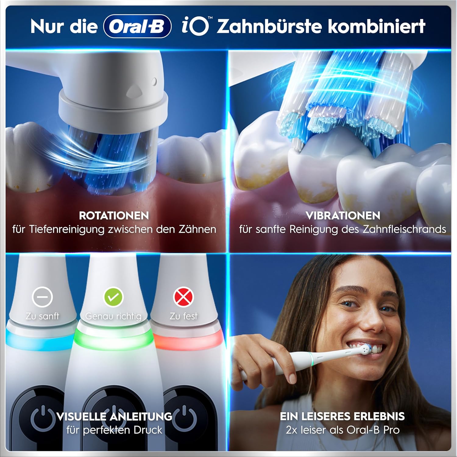 Detalle de Oral-B iO Series 6 elektrische Zahnbürste (weiß) inkl. 2 Aufsteckbürsten, Reise-Etui – 5 Putzmodi