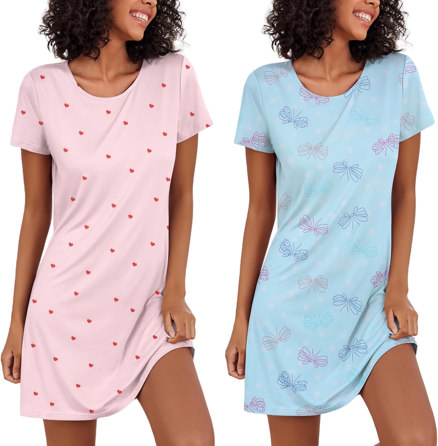 Thumbnail 3 de Ekouaer camicia da notte donna estiva corta girocollo 2 pezzi S-XXL