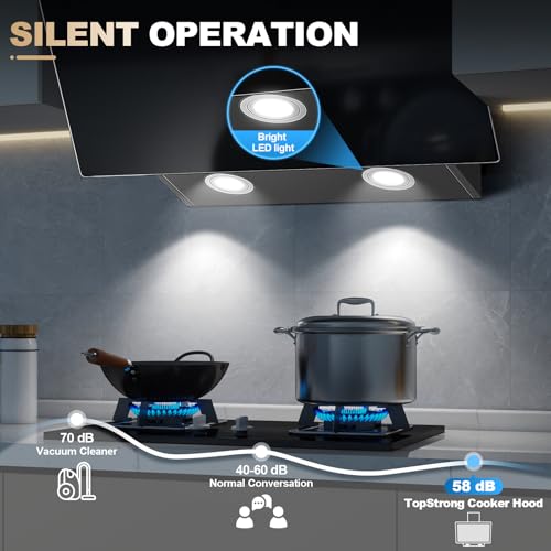 Detalle de TopStrong Cooker Hood 60cm: Wall-Mounted, A+++ Black Extractor with 450 m³/h, Touch Control and 3 Speed + Booster