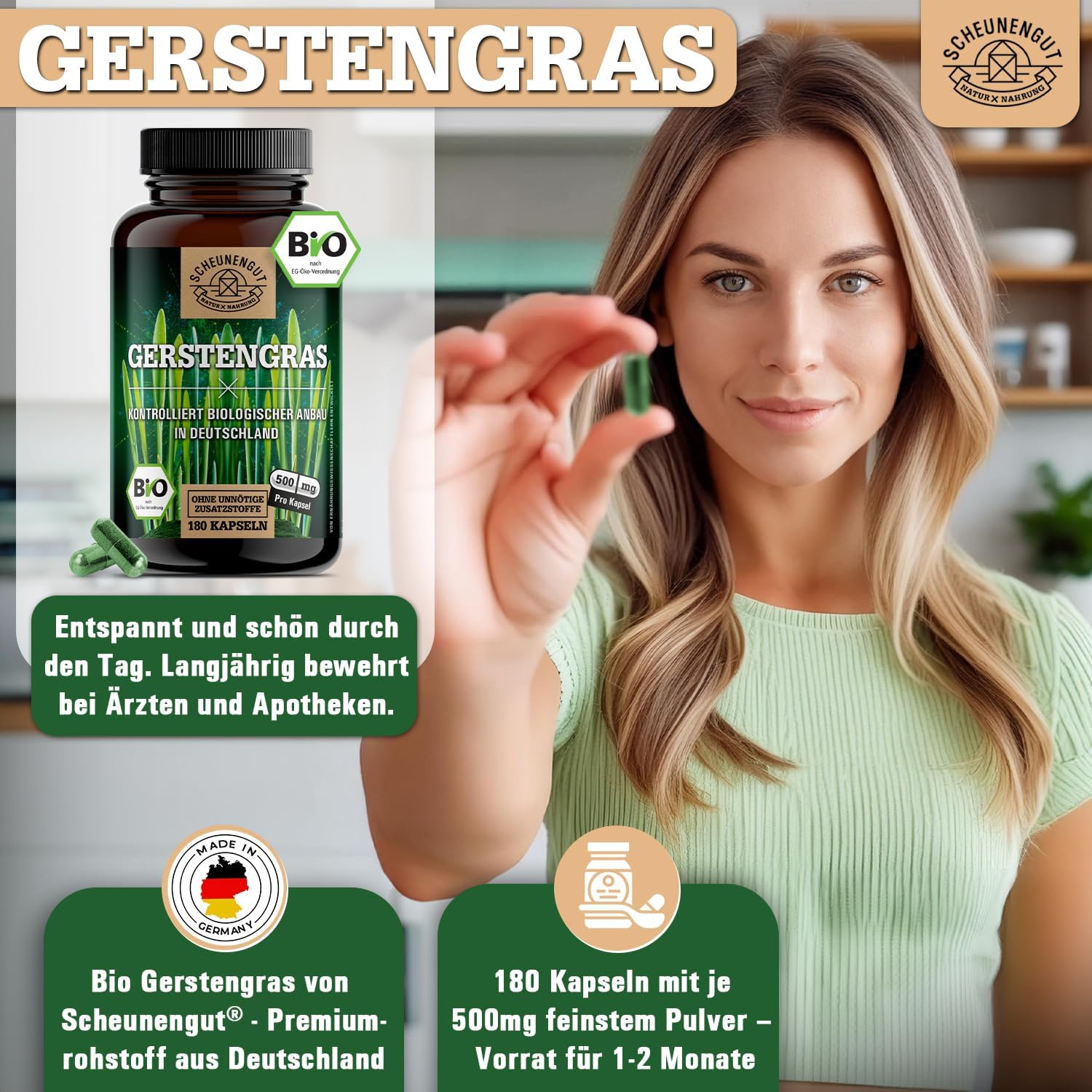 Thumbnail 3 de SCHEUNENGUT Gerstengras Kapseln 180 Stk.